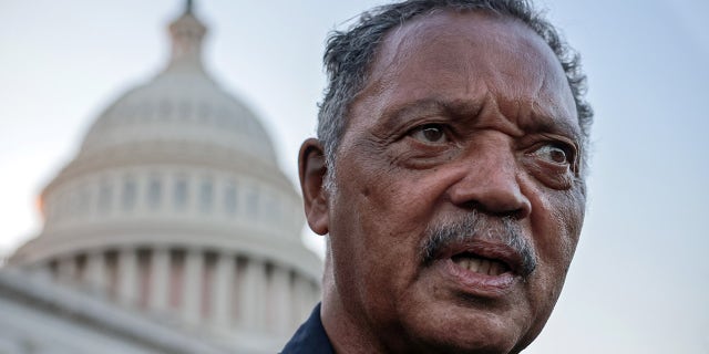 The Rev. Jesse Jackson stops by a demonstration outside the U.S. Capitol in Washington, D.C., on Aug. 2, 2021. (Reuters)