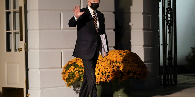 U.S. President Joe Biden departs for Camp David for the weekend from the White House in Washington, U.S., November 12, 2021. REUTERS/Kevin Lamarque