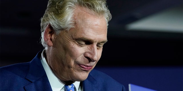 Democratic gubernatorial candidate Terry McAuliffe prepares to speak at an election night party in McLean, Va., Tuesday, Nov. 2, 2021. (AP Photo/Steve Helber)