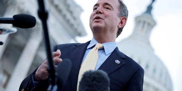 Rep. Adam Schiff, D-Calif., speaks with reporters about the situation in Afghanistan at the U.S. Capitol in Washington, D.C., on Aug. 23, 2021.