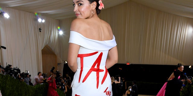 NEW YORK, NEW YORK - SEPTEMBER 13: Alexandria Ocasio-Cortez attends The 2021 Met Gala Celebrating In America: A Lexicon Of Fashion at Metropolitan Museum of Art on September 13, 2021 in New York City.  (Kevin Mazur/MG21/Getty Images For The Met Museum/Vogue)