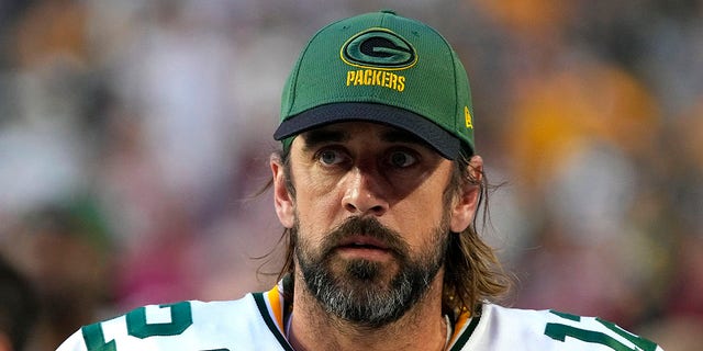 Green Bay Packers quarterback Aaron Rodgers during the first half of an NFL football game against the Arizona Cardinals, Thursday, Oct. 28, 2021, in Glendale, Arizona.