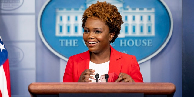 White House deputy press secretary Karine Jean-Pierre arrives for a press briefing at the White House in Washington, Nov. 4, 2021. (AP Photo/Andrew Harnik)