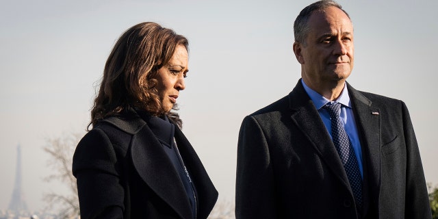 Vice President Kamala Harris and her husband Doug Emhoff tour Suresnes American Cemetery in Suresnes, France on Nov. 10, 2021.