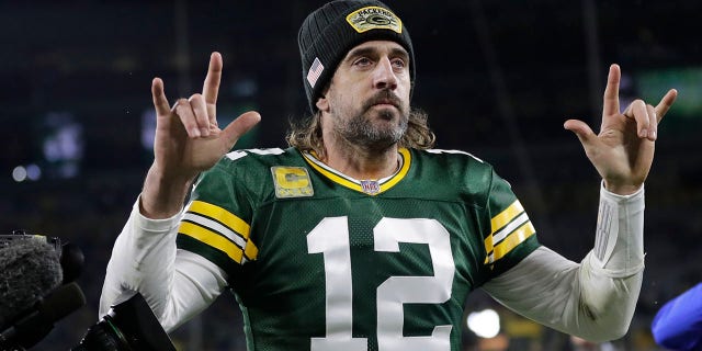 The Green Bay Packers' Aaron Rodgers walks off the field after an NFL football game against the Seattle Seahawks Sunday, nov. 14, 2021, in Green Bay, Wisconsin. The Packers won 17-0.