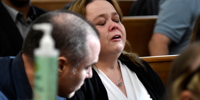 Kyle Rittenhouse's mother, Wendy Rittenhouse, reacts as her son is found not guilt on all counts at the Kenosha County Courthouse in Kenosha, Wis., on Friday, Nov. 19, 2021. (Sean Krajacic/The Kenosha News via AP, Pool)