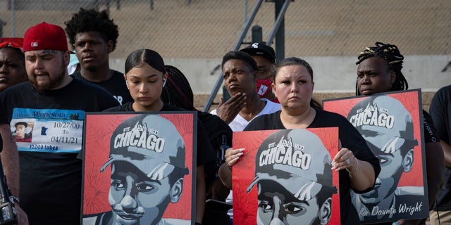 The family of Daunte Wright attend a rally and march organized by families who were victims of police brutality in in St. Paul, Minn., Monday, May 24, 2021. (AP Photo/Christian Monterrosa, File)