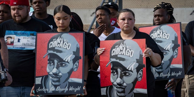 The family of Daunte Wright attend a rally and march organized by families who were victims of police brutality in in St. Paul, Minn., Monday, May 24, 2021. (AP Photo/Christian Monterrosa, File)