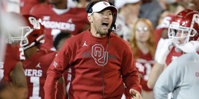 FILE - Then Oklahoma head coach Lincoln Riley yells to his team before a play during the first half of an NCAA college football game against TCU, Saturday, Oct. 16, 2021, in Norman, Okla.