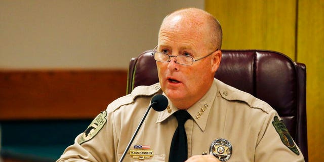 Cochise County Sheriff Mark Dannels lays out his proposal during a Joint Border Security Advisory Committee at the Arizona Capitol Nov. 9, 2015, in Phoenix. 