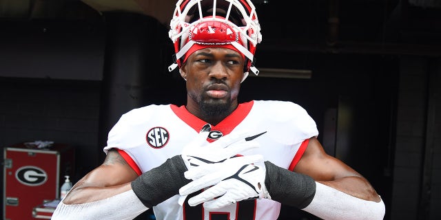 Georgia Bulldogs linebacker Adam Anderson (19) before the game against the Vanderbilt Commodores Sept. 25, 2021, at Vanderbilt Stadium in Nashville, Tennessee.