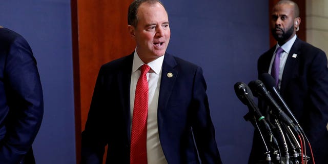 House Intelligence Committee Chairman Adam Schiff, D-Calif., arrives for a national security briefing before members of the House of Representatives on Capitol Hill in Washington, D.C., March 10, 2020.