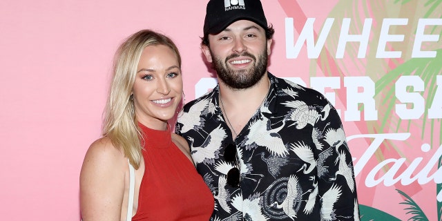 Emily Wilkinson and Baker Mayfield at Wheels Up members-only Super Saturday Tailgate event on Feb. 1, 2020 in Wynwood, Miami.