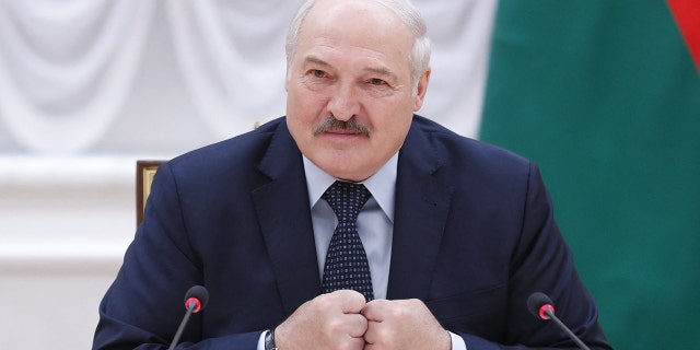Belarusian President Alexander Lukashenko speaks during a meeting with Commonwealth of Independent States officials in Minsk on May 28, 2021.