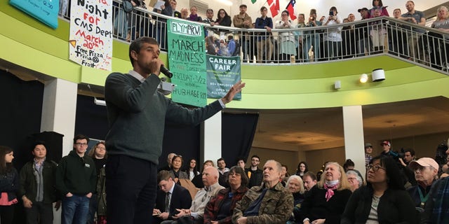 Then-Democratic presidential candidate Beto O'Rourke campaigns at an event in Plymouth, New Hampshire on March 20, 2019