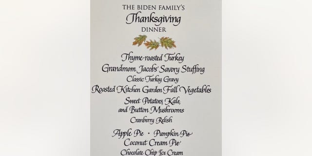 President Biden's Thanksgiving menu