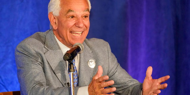 Former New York Mets manager Bobby Valentine speaks during a Stamford mayoral debate Thursday, Oct. 21, 2021, in Darien, Conn. Valentine is running as an unaffiliated candidate against 35-year-old Harvard-educated state Rep. Caroline Simmons, who upset the sitting Democratic mayor in a September primary.