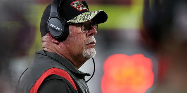 Tampa Bay Buccaneers head coach Bruce Arians looks on during the second half of an NFL football game against the New York Giants Monday, Nov. 22, 2021, in Tampa, Florida.