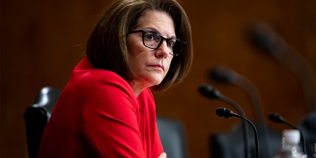 Sen. Catherine Cortez Masto, D-Nev., listens during a Senate Energy and Natural Resources Committee hearing on the Department of the Interior budget on Tuesday, July 27, 2021.