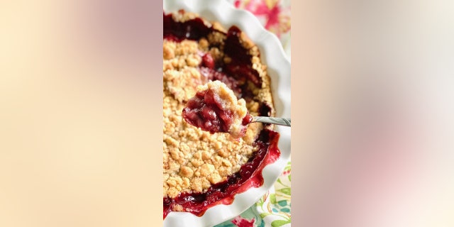 The tart dessert is made without nuts or oats and the topping is