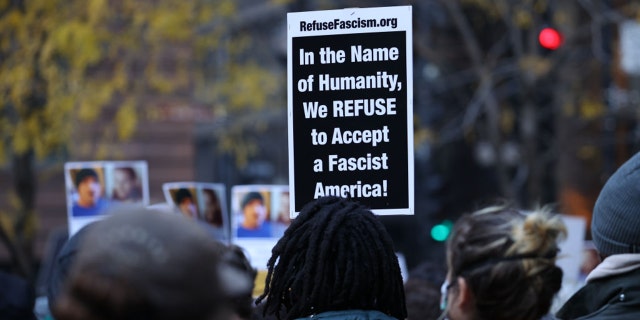 CHICAGO, ILLINOIS - NOVEMBER 20: Hundreds are gathered at the Federal Plaza and take streets to protest after Kyle Rittenhouse verdict in Chicago, Illinois, United States on November 20, 2021. (Photo by Tayfun Coskun/Anadolu Agency via Getty Images)