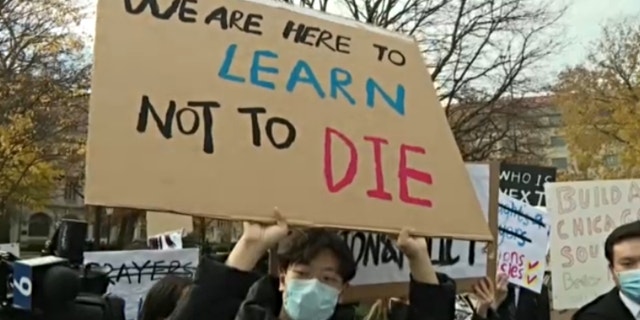 University of Chicago students protest the fatal shooting death of Shaoxiong Zheng. (FOX 32 Chicago)