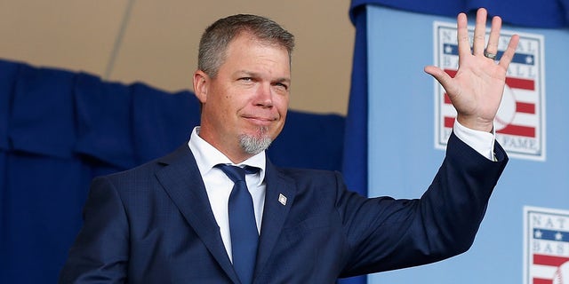 Inductee Chipper Jones at Clark Sports Center during the Baseball Hall of Fame induction ceremony on July 29, 2018, in Cooperstown, New York. 