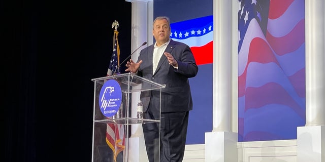 Former GOP Gov. Chris Christie of New Jersey addresses the Republican Jewish Coalition's annual leadership meeting, on Nov. 6, 2021 in Las Vegas, Nevada 