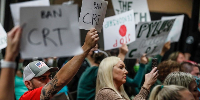 An even mix of proponents and opponents to teaching Critical Race Theory are in attendance as the Placentia Yorba Linda School Board in Orange County, California, discusses a proposed resolution to ban it from being taught in schools.