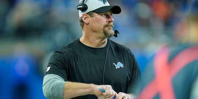 Detroit Lions head coach Dan Campbell on the sideline during the second half of an NFL football game against the Chicago Bears, Thursday, Nov. 25, 2021, in Detroit.