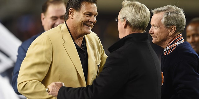 Pro Football Hall of Fame member Dan Hampton is honored at halftime during the game between the Minnesota Vikings and the Bears at Soldier Field on Oct. 31, 2016, en Chicago.