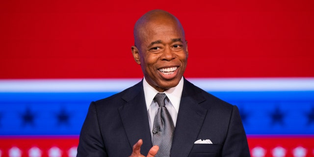 Eric Adams, Brooklyn borough president and Democratic candidate for New York City mayor speaks during a debate with Republican candidate for New York City mayor Curtis Sliwa at the ABC 7 studios in New York, Tuesday, Oct. 26, 2021.