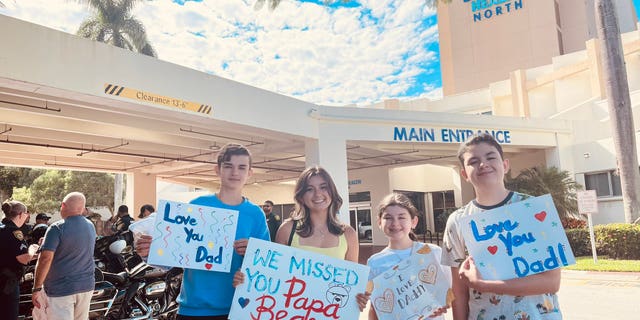 The family members of Miami Beach Police Officer JC Sampedro at the Broward Health North facility on Monday, Nov. 15, 2021. Photo Credit: Twitter @MiamiBeachPD