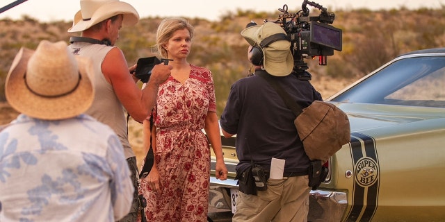 Donna Donna D'Errico filming a scene for ‘Frank and Penelope’, Sean Patrick Flanery’s directorial debut film.