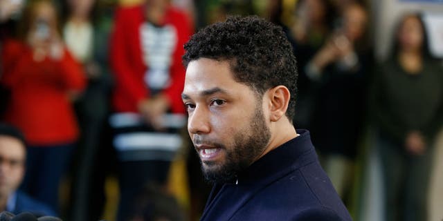 Actor Jussie Smollett speaks with members of the media after his court appearance at Leighton Courthouse on March 26, 2019 in Chicago, Illinois. (Photo by Nuccio DiNuzzo/Getty Images)