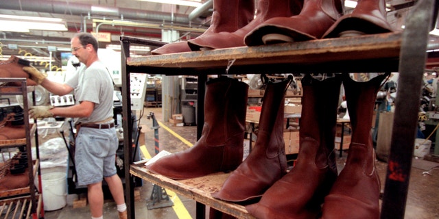 Red Wing, Minn., Tuesday, May 15, 2001 - A tour of the Red Wing Boot Co. and SB Foot Tanning Co. manufacturing plant which is owned by Red Wing and supplies its leather.  (DUANE BRALEY/Star Tribune via Getty Images)