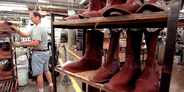 Red Wing, Minn., Tuesday, May 15, 2001 - A tour of the Red Wing Boot Co. and SB Foot Tanning Co. manufacturing plant which is owned by Red Wing and supplies its leather. (DUANE BRALEY/Star Tribune via Getty Images)