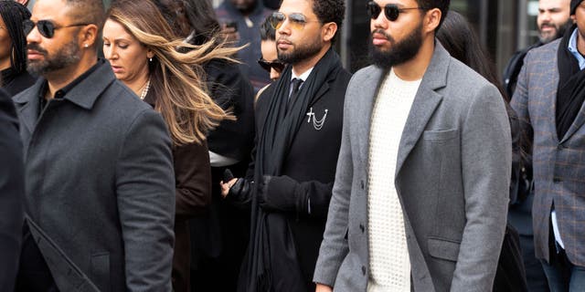 Jussie Smollett walks out of the Leighton Criminal Courthouse today after pleading not guilty to a new indictment on Feb. 24, 2020 in Chicago, Illinois. (Photo by Nuccio DiNuzzo/Getty Images)