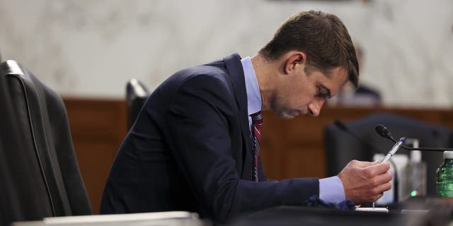 Sen. Tom Cotton, R-Ark., attends a Senate Judiciary Committee hearing.