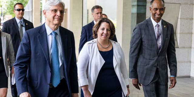 Attorney General Merrick Garland, left, Deputy Attorney General Lisa Monaco, and Acting ATF Director Marvin G. Richardson in Washington, D.C., on July 22, 2021. (Jim Lo Scalzo/Pool/AFP via Getty Images)