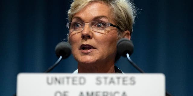 US Secretary of Energy Jennifer Granholm speaks during the International Atomic Energy Agency (IAEA) General Conference, annual meeting of all the IAEA member states, at the agency's headquarters in Vienna, Austria on September 20, 2021. (Photo by JOE KLAMAR / AFP) (Photo by JOE KLAMAR/AFP via Getty Images)