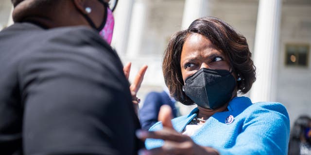 UNITED STATES - SEPTEMBER 24: Rep. Val Demings, D-Fla., attends a Build Back Better for Women rally on the House steps of the U.S. Capitol on Friday, September 24, 2021. (Photo By Tom Williams/CQ-Roll Call, Inc via Getty Images)