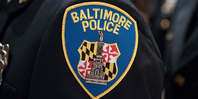 The Baltimore Police patch. (Ulysses Munoz/Baltimore Sun/Tribune News Service via Getty Images)