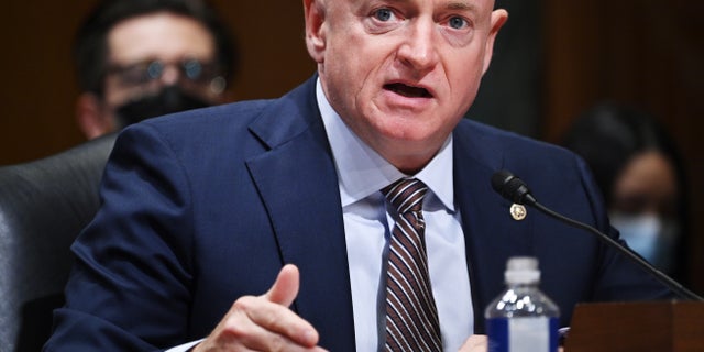 U.S. Sen. Mark Kelly, D-Ariz., speaks on Capitol Hill, Oct. 19, 2021 in Washington.(Getty Images)