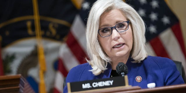 Representative Liz Cheney speaks during a business meeting of the select committee investigating the January 6 attack on the US Capitol on October 19, 2021.