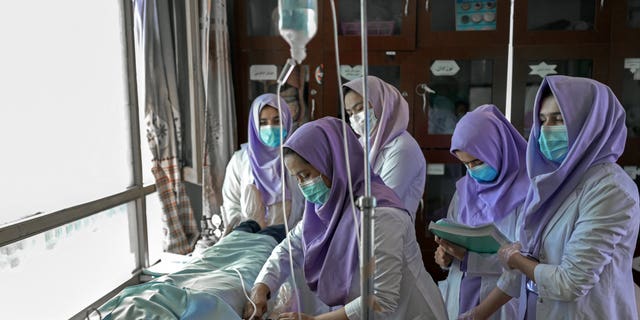 Students who want to be midwives attend class Oct. 13, 2021, at the Community Midwifery Education School in Maidan Shar of Wardak province in Afghanistan.