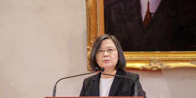 TAIPEI, TAIWAN - 2021/11/02: Taiwanese President Tsai Ing-wen speaks during nomination of Morris Chang (Not pictured) Founder and former CEO of Taiwan Semiconductor Manufacturing Company (TSMC) as the Taiwan representative for the 29th edition of the Asia-Pacific Economic Cooperation (APEC) conference. (Photo by Walid Berrazeg/SOPA Images/LightRocket via Getty Images)