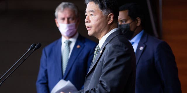 House Rep. Ted Lieu, D-Calif., speaks during a press conference after a House Democratic Caucus meeting at the U.S. Capitol on Nov. 2, 2021 in Washington, D.C. (Photo by Allison Shelley/Getty Images)