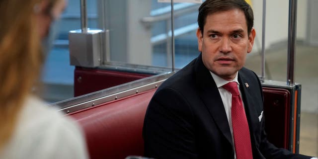 Sen. Marco Rubio speaks with reporters before a vote on Capitol Hill on Nov. 4, 2021, in Washington. (Joshua Roberts/Getty Images)