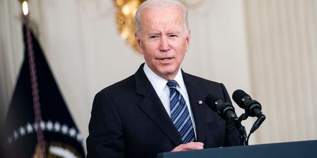 President Biden delivers remarks on the October jobs reports in the State Dining Room at the White House Nov. 5, 2021.